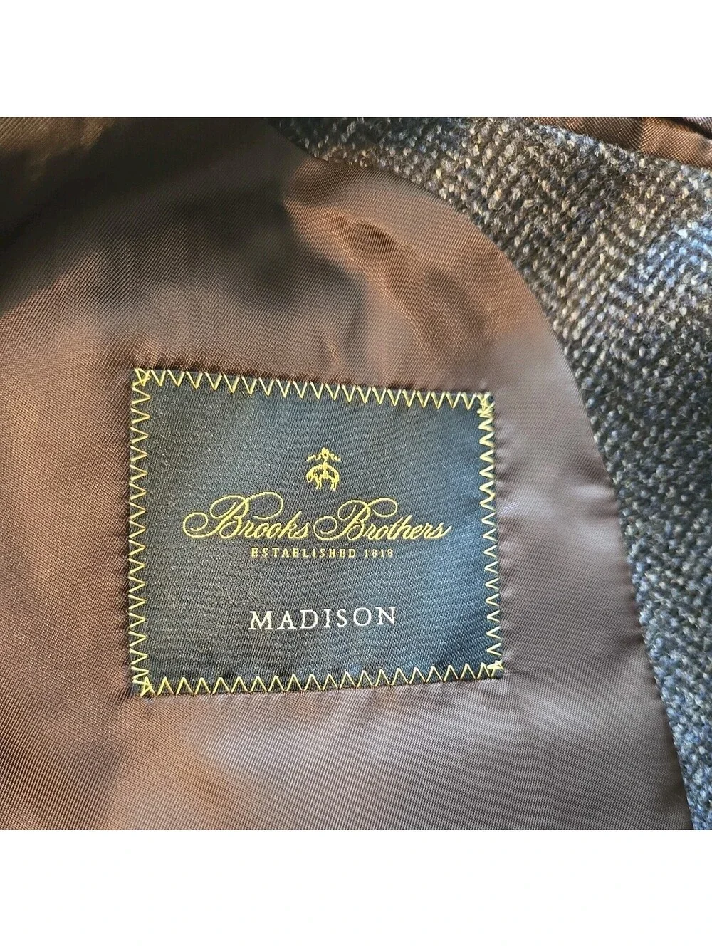 Brooks Brothers Blazer Madison Navy Blue Lambswool Cashmere Sz 46R tweed(?)